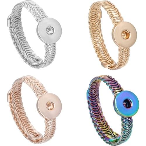 New 18mm Metal Snap Button Bracelet Bangles Adjustable Size Rose Gold Silver Color Colorful Cuff Bracelet for Men Women Bracelet