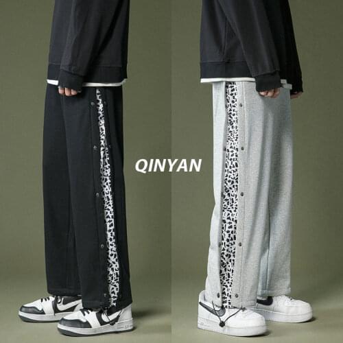 Pants mens Korean version of tide brand ins straight sweatpants plus velvet toe guard pants winter breasted pants men