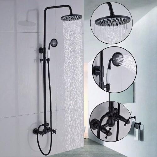 Bathroom Rainfall Shower Faucet Set Mixer Tap With Hand Sprayer Wall Mounted Double Handles Shower Mixer Set KD210