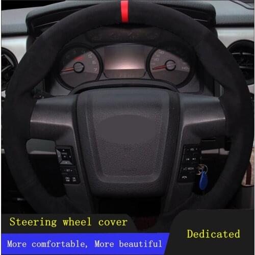DIY Car Accessories Steering Wheel Covers Black Hand-stitched Soft Suede Leather For Ford F-150 F150 SVT Raptor 2010-2014