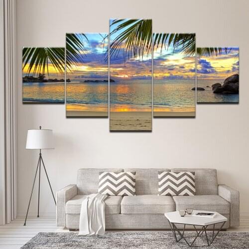 Canvas Painting Tropical Window On Beach Caribbean 5 Pieces Wall Art Painting Modular Wallpapers Poster Print Home Decor