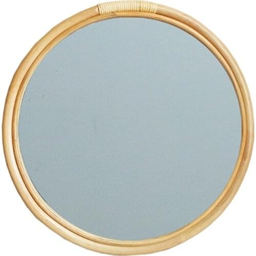 Rattan Circle Wall Mirror 16 Inch Round Dressing Mirror Makeup Mirrors for Entryways Washrooms Living Rooms Bathroom