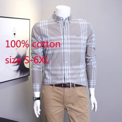 New Arrival Spring And Autumn Long Sleeve Men 100% Cotton Plaid Fashion Single Breasted Casual Shirts Plus Size S-4XL 5XL 6XL