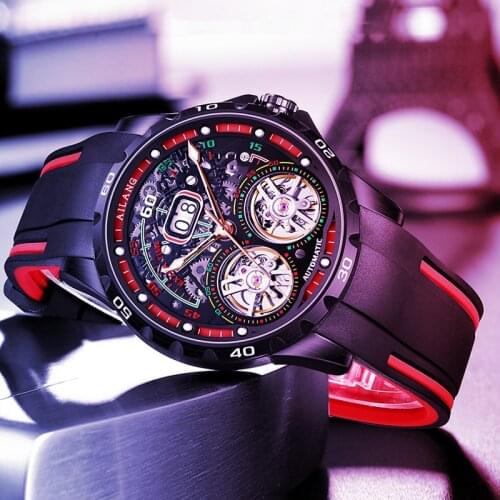 Switzerland Top Luxury Brand Double Tourbillon Watch Men Automatic Mechanical Watches Luminous Calendar Silicone Strap 2021