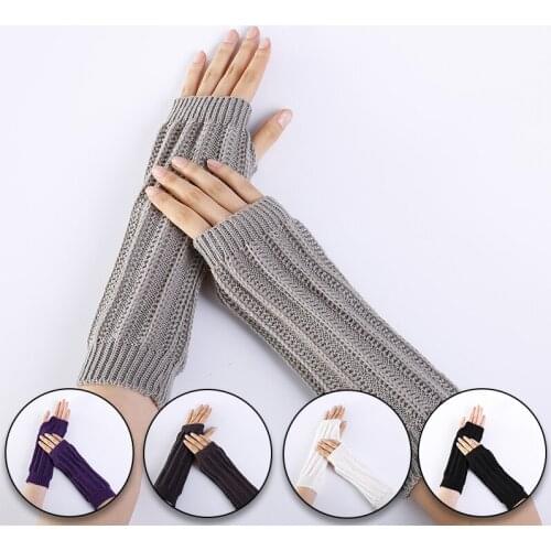 2021 New WomenS Knitting Long Fingerless Gloves Autumn Winter Thick Warm Striped Glove Sports Outdoor Daily Arm Gloves