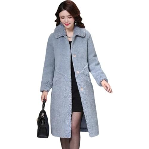 New long sheepskin coat women stitching large size was thin fur integrated thick womens single-breasted casual womens jacket