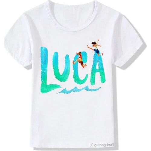 New arrival boys t-shirts funny anime luca cartoon print childrens clothing tshirt summer Harajuku girls t shirts white tops