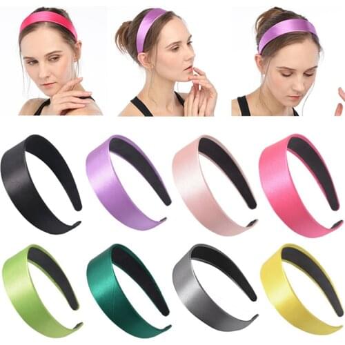 Fashion Simple Satin Silk Headbands for Women Girls wide Hair Bands solid Color pink Yellow Bezel Hair Hoop Hair Accesseories