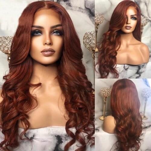Dark Auburn Wavy Remy Human Hair Wig Lace Front Wigs for Black Women180 Density13x6 Deep Parting with Baby Hair U Part Glueless