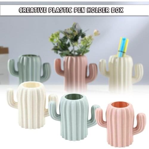 Creative Plastic Pen Holder Box Desktop Office Stationery Pencil Container Case Holder Organizer Cute Desk Accessories Holders