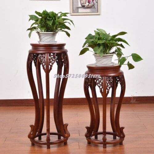 Flower stand household Chinese style solid wood living room interior mahogany elm wooden single green radish flower shelf flower