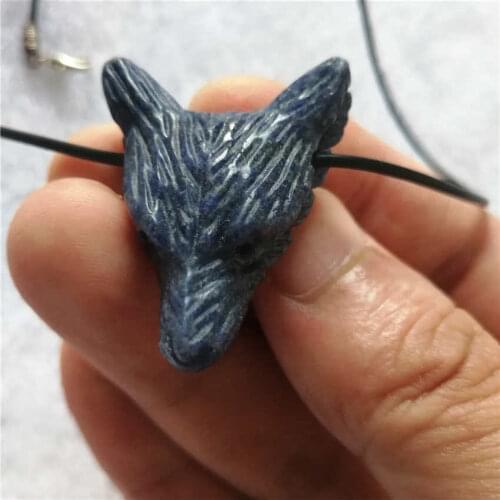 Drop shipping Natural Lapis lazuli Crystal gemstone wolf pendant meditation reiki healing chakra crystal Wolf Necklace for men