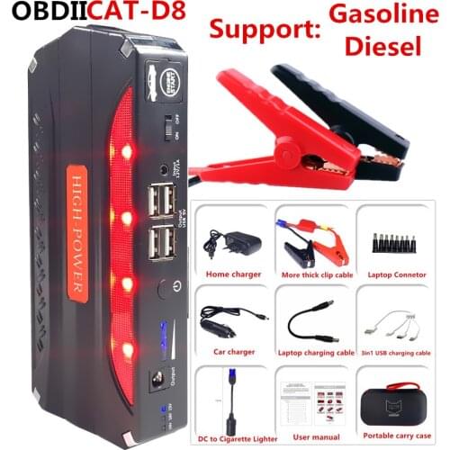 OBDIICAT-D8 12V 600A Car Jump Starter Power Bank Jump Starter Cable Car Starter Auto Buster Car Emergency Booster Battery