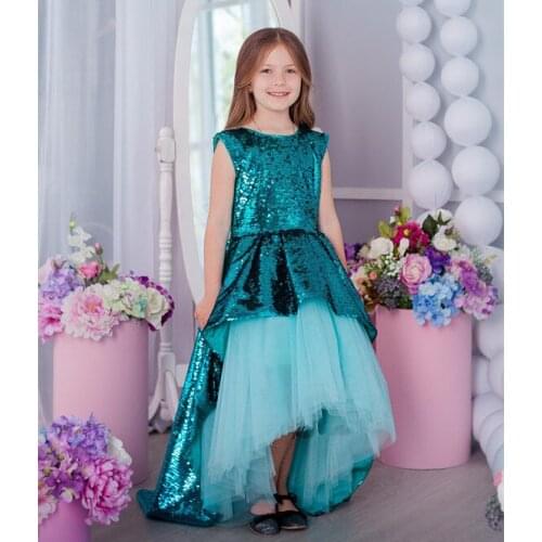 Bling Sparkly Girls Sequin Dresses Bling Golden Flower Girls Dresses Sleeveless High Low Girls Birthday Dresses Custom