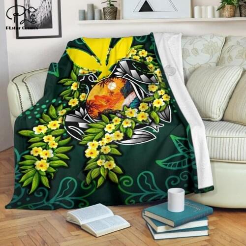 Ti Leaf Lei Turtle Polynesian Style Blanket 3D print Sherpa Blanket on Bed Home Textiles Dreamlike HOME ACCESSORIES