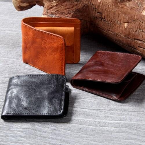 Top Layer Cow Leather Genuine Leather Men Slim Wallets Card Holder Male Small Wallets Black Purses Thin Clutch Wallet for Card