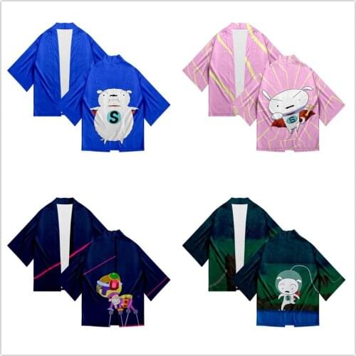 Anime Super Shiro Printing Japanese Kimono Haori Yukata Cosplay Women/Men Fashion Summer Short Sleeve Streetwear Kimono Shirt