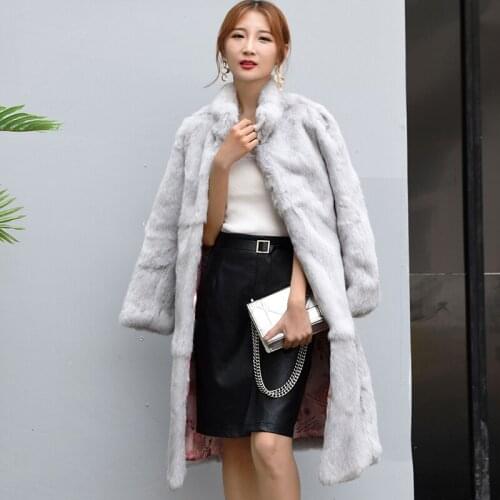 New fashion women long rabbit fur coat ladies genuine real natural 100CM long jacket outwear over coat custom any size F1978