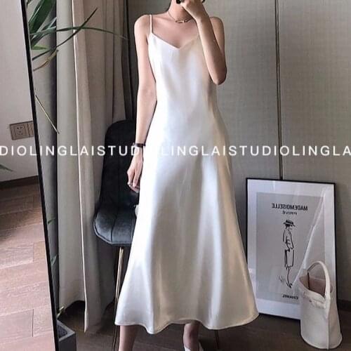 Woman Dresses Sling Deep V-neck Silk Dress Female Summer A- line Dress Female Vestido De Mujer Femme Robe