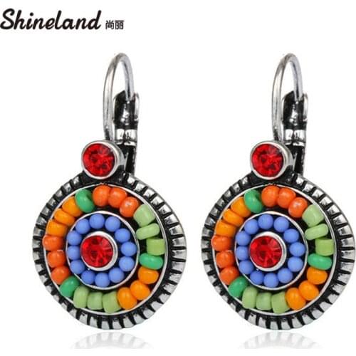 Vintage Earrings 2 Brincos Women trendy Colorful Beads Charms Rhinestones Ethnic Drop Earrings Bohemian Statement Jewelry