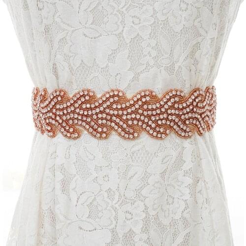 SESTHFAR Rhinestones Flower Bridal Sash Diamond Wedding Belts Rose Gold Crystal Bridal Belt For Wedding Accessories Belt