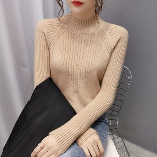 2021 Autumn Winter Knitted Jumper Turtleneck Pullovers Casual Women Base Knitwear Long Sleeve Thread Elasticity Tight Knit Tops
