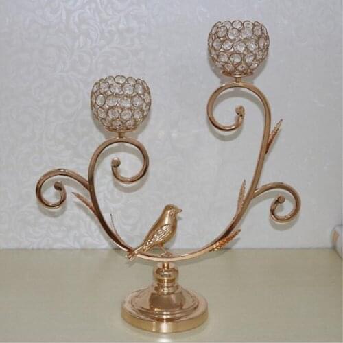 2-arms metal candelabras 54 cm tall shiny golden candlesticks wedding bird patter candle holder home hotel decoration