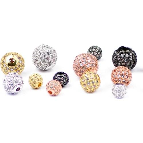 4pcs/lot 6/8/10mm Micro Pave White Zircon European Spacer Loose Beads Round Ball Shape Charms For Bracelet Making Jewelry DIY