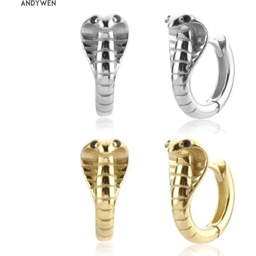 ANDYWEN 925 Sterling Silver 8mm Snake Huggies Hoops Clips Piercing Hoops Earring Luxury Pendiente Rock Punk Party Jewelry