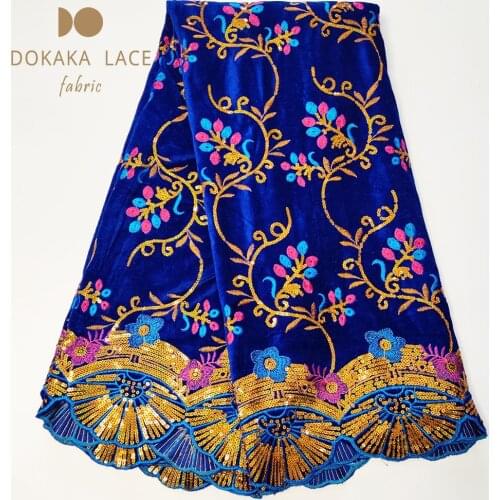African Nigerian Velvet Sequins Lace Fabrics Royal Blue Color Guinea Senegal Winter Wedding Bride Dress Laces Material Velvet