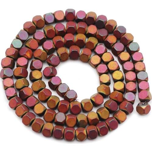 Matte Rose Red Square Shape Charm Hematite Natural Stone Spacers Loose Beads For Jewelry Making DIY Bracelet Earrings 2/3/4MM