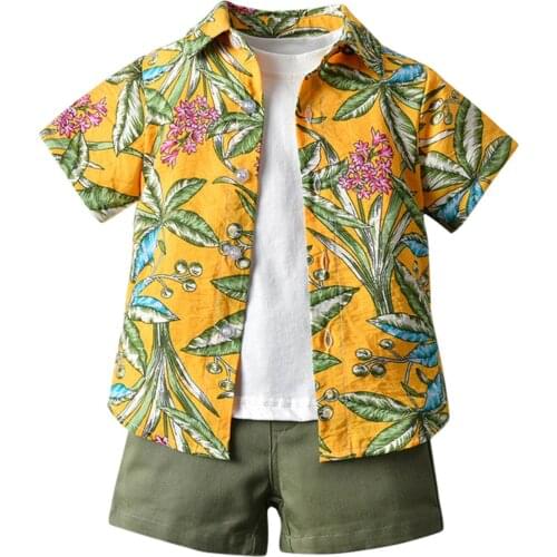 Toddler Baby Boy Clothes Set Gentleman Floral Printed Short Sleeve Tops T-Shirt Shorts Set Summer Beach Outfits Kids Clothing