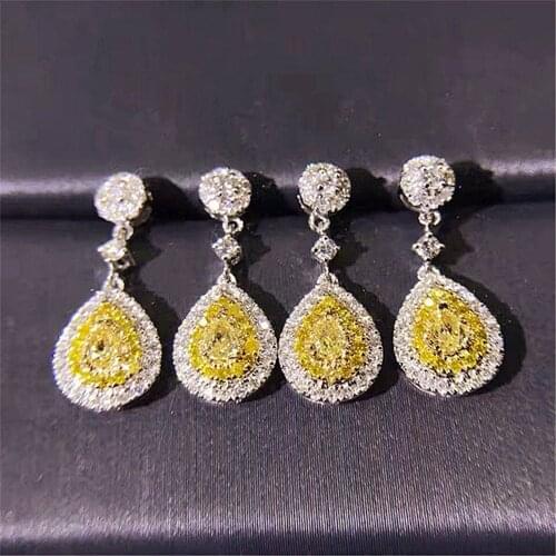 Huitan Chic Yellow Cubic Zirconia Drop Earrings Women Brilliant Dance Party Female Accessories Anniversary Gift Fashion Jewelry