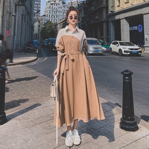 LANMREM 2021 New Splicing Long-sleeved Single-breasted Womens Mid-length Thin Stitching Color Bandage Dress 2W145