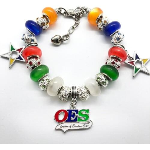 Hot Popular Order of the Eastern Star society Jewelry Bracelet Enamel Metal OES big hole beads bangle