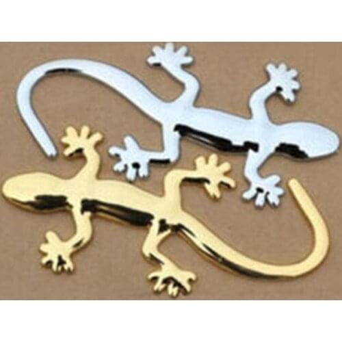 2Piece Lizard 3D Metal Sticker Gecko Logo Badge for Car Motorcycle / Silver Gold "Safety Sticker"