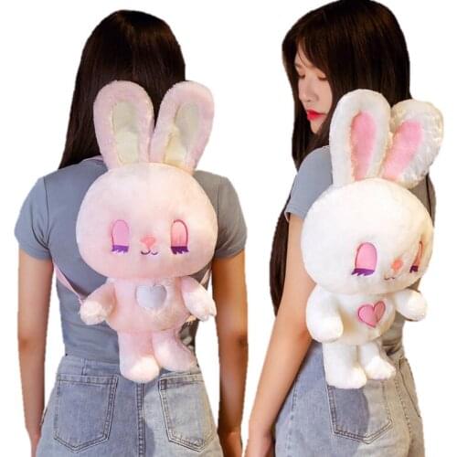 Cute Pink White Long Ears Rabbit Plush Backpack Stuffed Animals Bunny Girl School Bag Hug Toy for Children Birthday Xmas Gift