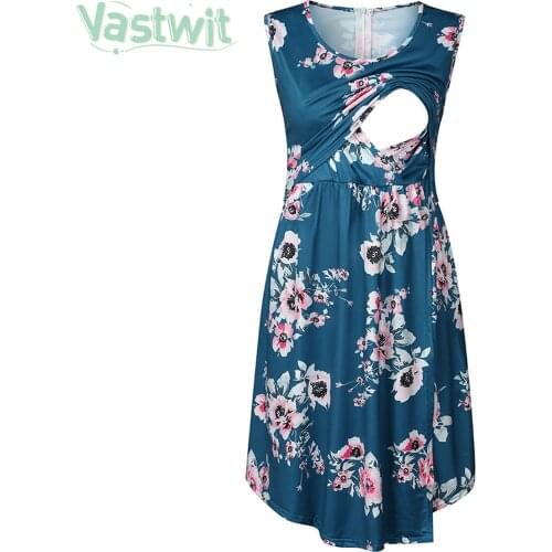 2021 Fashion Women Pregnant Sleeveless O-neck Floral Print Maternity Dress Nursing Dress Elegant Flower Breastfeeding Dresses