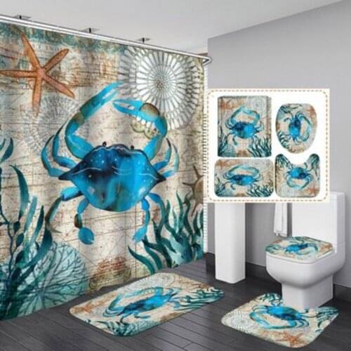 Ocean Beach Shell Sea Crab Turtle Shower Curtain 3D Waterproof Curtains Set Bathroom Pedestal Rug Lid Toilet Cover Bath Mat