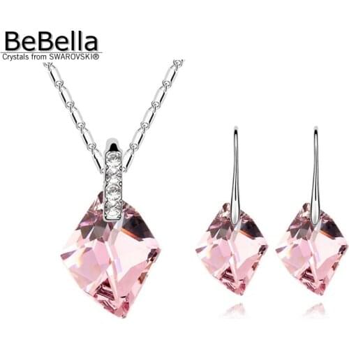 BeBella square crystal pendant necklace earrings set Made with Swarovski Elements for women