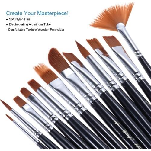 12pcs/Pack Paint Brush Kit Set Round Point Tip Nylon Hair Artist Acrylic Aquarelle Watercolor Oil Painting