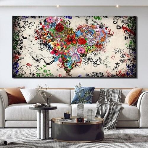 Wall Art Picture Canvas Painting Canvas Print Love Painting Abstract Colorful Heart Flowers Posters For Living Room Home Decor