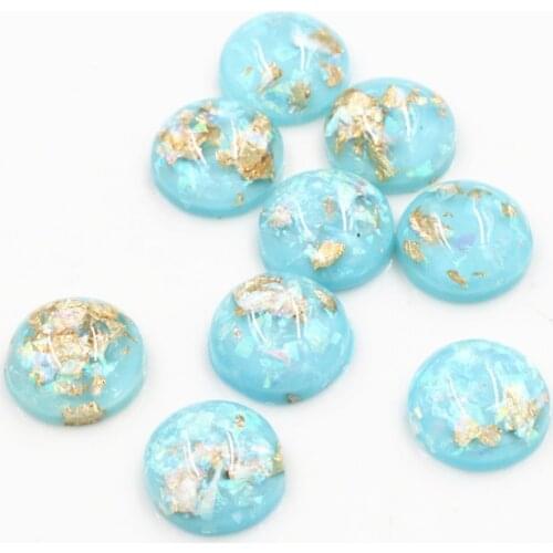 New Fashion 40pcs 12mm Light Sky Blue Colors Built-in metal foil Flat back Resin Cabochons Cameo-Z6-15