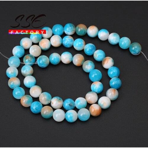 Wholesale Natural Blue Orange Persian Jades Smooth Round Beads 6mm 8mm 10mm 12mm For Jewelry Making DIY Bracelet Accessories 15"