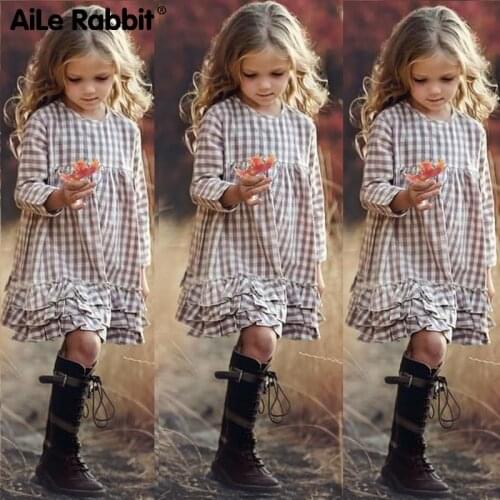 2020 Girls Fashion Dresses New Arrival Spring Long Sleeve Princess Dress For CU Girls 3-12 INS Style Ruffled Squares Apparel