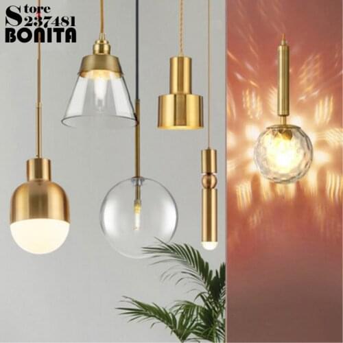 Brass glass hanging lamp led modern Copper golden ring pendant lamp nordic minimalist Cylinder small cord pendant light loft