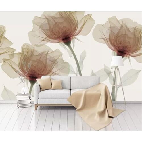 Custom 3D murals Nordic minimalist hand-painted paper murals with floral background wall