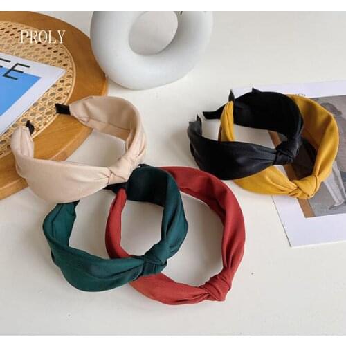 PROLY New Fashion Womens Hair Accessories Wide Side Center Knot Hairband Solid Color Classic Headband Wholesale