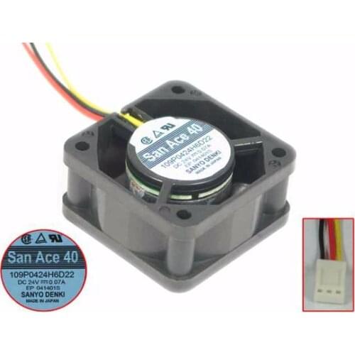 Sanyo Denki 109P0424H6D22 DC 24V 0.07A 40x40x20mm 3-wire Server Cooling Fan