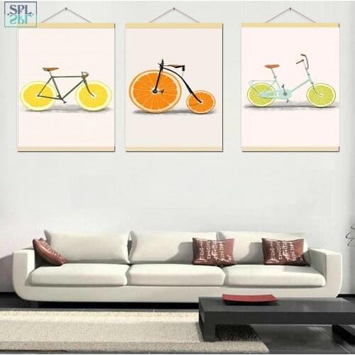 SPLSPL Creative Canvas Oil Painting Fruit Nordic Style Kids Room Decor Bicycle Pop Art PosterS and Prints Wall Picture for Kids